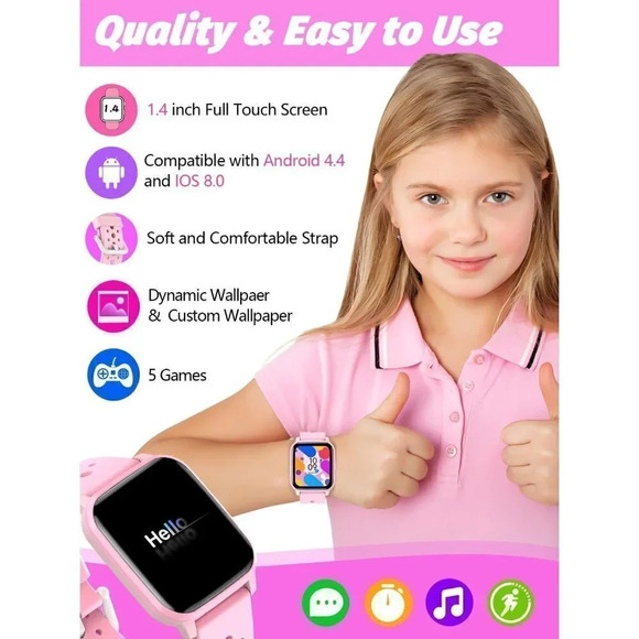 Butele Kids Smart Watch Smart Watch for Kids Game Smart Watch Gifts- Pink - Picture 3 of 16